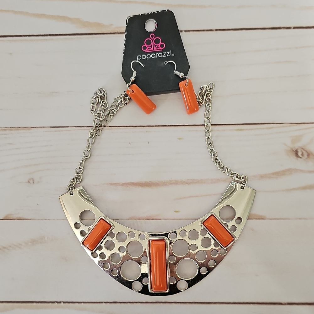 Paparazzi Chic Silver Necklace with Orange Accents